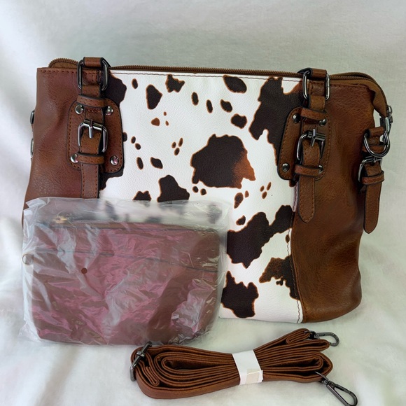 2pc Cow Print Purse For Women, PU Leather Large Hand/Shoulder Bag - Picture 8 of 8